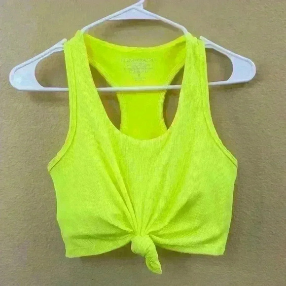 BCBGMaxAzria Neon Yellow Tie Front “Ballerina” Top With Sports Bra Medium EUC! - Picture 8 of 11